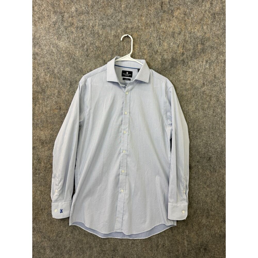 Psycho Bunny Button Down Shirt Mens 15.5 32/33 Modern Fit Stretch Blue Dotted